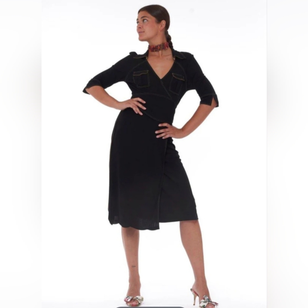 Diane Von Furstenberg Black Collared Midi Wrap Dress - Picture 12 of 16